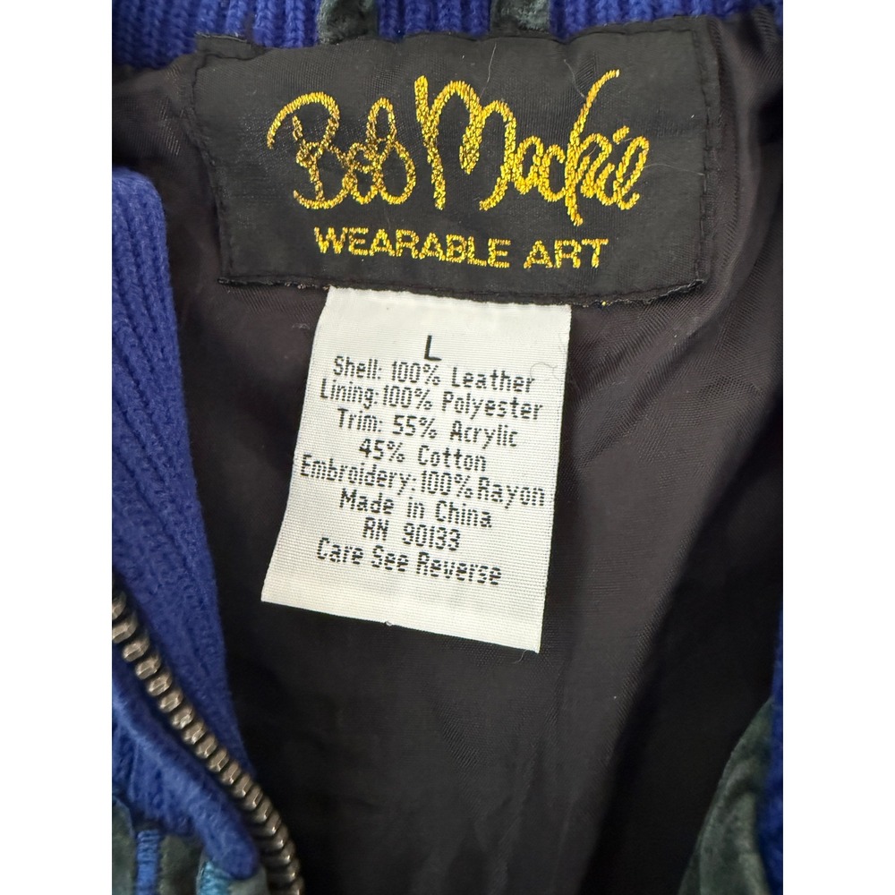 Bob Mackie Wearable Art Blue Ribbed Leather Suede Embroidered Jacket L - Picture 3 of 5